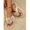 imageOYOANGLE Womens Flower Appliques Flip Flops Open Toe Nonslip Slide On Thong Sandals Comfy Flat Beach SlippersBeige