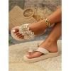 imageOYOANGLE Womens Flower Appliques Flip Flops Open Toe Nonslip Slide On Thong Sandals Comfy Flat Beach SlippersBeige