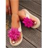 imageOYOANGLE Womens Flower Appliques Flip Flops Open Toe Nonslip Slide On Thong Sandals Comfy Flat Beach SlippersHot Pink