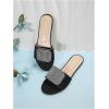 imageOYOANGLE Womens Leather Rhinestone Sandals Open Toe Slip On Flats Glitter Casual Outdoor SlidesBlack