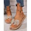 imageOYOANGLE Womens Rhinestone Sparkly Bow Slide Sandals Open Toe Clear Flat Sandal Dressy Casual SlippersClear