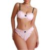 imageOYOANGLE Womens 2 Piece Lingerie Sets Bow Lace Frill Trim Underwire Bra and Panties SetPink