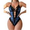 imageOYOANGLE Womens Contrast Lace Plaid Criss Cross Lingerie Bodysuit Cut Out Teddy Babydoll LeotardMulticolor