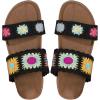 imageOYOANGLE Womens Floral Crochet Sandals Open Toe Double Strap Flat Sandals Slip On Outdoor Casual SlidesBlack
