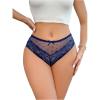 imageOYOANGLE Womens Floral Lace Mesh Briefs Panties Breathable Comfortable Mid Rise UnderwearBlue