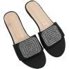 imageOYOANGLE Womens Leather Rhinestone Sandals Open Toe Slip On Flats Glitter Casual Outdoor SlidesBlack