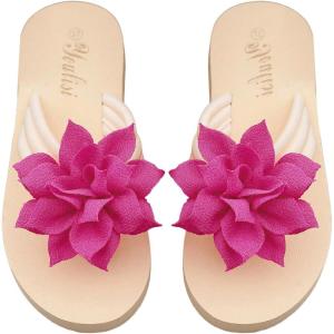 imageOYOANGLE Womens Flower Appliques Flip Flops Open Toe Nonslip Slide On Thong Sandals Comfy Flat Beach SlippersHot Pink