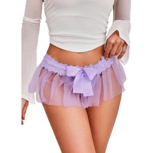 imageOYOANGLE Womens Lace Sheer Bowknot Thong Panties Low Rise Ruffle Lingerie UnderwearPurple