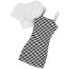 imageOYOANGLE Girls Striped Print Cami Dresses and Short Sleeve Knot Tie Front Top Sets 2 Pieces OutfitsBlack White
