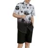 imageOYOANGLE Mens Casual Short Sleeve Tropical Print Collared Button Down Hawaiian ShirtsBlack White