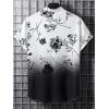 imageOYOANGLE Mens Casual Short Sleeve Tropical Print Collared Button Down Hawaiian ShirtsBlack White