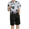 imageOYOANGLE Mens Casual Short Sleeve Tropical Print Collared Button Down Hawaiian ShirtsBlack White