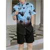 imageOYOANGLE Mens Casual Short Sleeve Tropical Print Collared Button Down Hawaiian ShirtsBlack and Light Blue