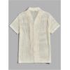imageOYOANGLE Mens Mesh Sheer Short Sleeve Button Down Shirts Beach Vacation Shirt Party Crochet TopsApricot