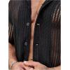 imageOYOANGLE Mens Mesh Sheer Short Sleeve Button Down Shirts Beach Vacation Shirt Party Crochet TopsBlack