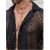 imageOYOANGLE Mens Mesh Sheer Short Sleeve Button Down Shirts Beach Vacation Shirt Party Crochet TopsBlack