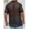 imageOYOANGLE Mens Mesh Sheer Short Sleeve Button Down Shirts Beach Vacation Shirt Party Crochet TopsBlack