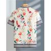 imageOYOANGLE Mens Short Sleeve Hawaiian Shirts Floral Button Down Shirt Summer Beach TopsBeige