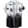 imageOYOANGLE Mens Casual Short Sleeve Tropical Print Collared Button Down Hawaiian ShirtsBlack White