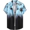 imageOYOANGLE Mens Casual Short Sleeve Tropical Print Collared Button Down Hawaiian ShirtsBlack and Light Blue
