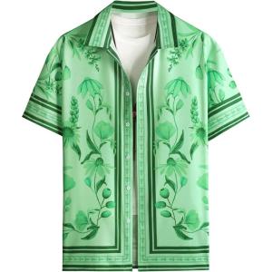 imageOYOANGLE Mens Short Sleeve Hawaiian Shirts Floral Button Down Shirt Summer Beach TopsLight Green