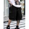 imageOYOANGLE Mens Casual Cargo Shorts Drawstring Shorts Twill Classic Flap Pocket Loose Fit ShortsBlack