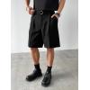 imageOYOANGLE Mens Pleated Golf Casual Loose Shorts Belt Solid Straight Leg Summer Beach Vacation Outfit Dress ShortsBlack