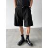imageOYOANGLE Mens Pleated Golf Casual Loose Shorts Belt Solid Straight Leg Summer Beach Vacation Outfit Dress ShortsBlack