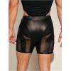 imageOYOANGLE Mens Pu Leather Elastic Waist Shorts Sheer Mesh Slim Fit Party Rave ShortsBlack