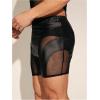 imageOYOANGLE Mens Pu Leather Elastic Waist Shorts Sheer Mesh Slim Fit Party Rave ShortsBlack