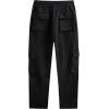 imageOYOANGLE Mens Streetwear Drawstring Waist Button Side Flap Pocket Crago Pants TrousersBlack