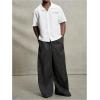 imageOYOANGLE Mens Striped Wide Leg Pleated Pants Zipper Fly Baggy Dress Trousers StreetwearBlack