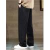 imageOYOANGLE Mens Vintage Elastic Drawstring Waist Jeans Casual Straight Leg Denim PantsBlack