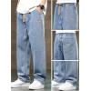 imageOYOANGLE Mens Vintage Elastic Drawstring Waist Jeans Casual Straight Leg Denim PantsBlue