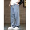 imageOYOANGLE Mens Vintage Elastic Drawstring Waist Jeans Casual Straight Leg Denim PantsBlue