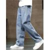 imageOYOANGLE Mens Vintage Elastic Drawstring Waist Jeans Casual Straight Leg Denim PantsBlue