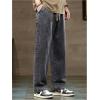 imageOYOANGLE Mens Vintage Elastic Drawstring Waist Jeans Casual Straight Leg Denim PantsDark Grey