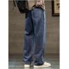 imageOYOANGLE Mens Vintage Elastic Drawstring Waist Jeans Casual Straight Leg Denim PantsDark Wash