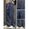 imageOYOANGLE Mens Vintage Elastic Drawstring Waist Jeans Casual Straight Leg Denim PantsDark Wash