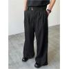 imageOYOANGLE Mens Wide Leg Suit Pants Pleated Business Casual Baggy Dress Trousers with PocketsBlack