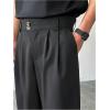 imageOYOANGLE Mens Wide Leg Suit Pants Pleated Business Casual Baggy Dress Trousers with PocketsBlack