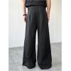 imageOYOANGLE Mens Wide Leg Suit Pants Pleated Business Casual Baggy Dress Trousers with PocketsBlack