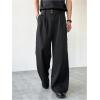 imageOYOANGLE Mens Wide Leg Suit Pants Pleated Business Casual Baggy Dress Trousers with PocketsBlack