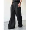 imageOYOANGLE Mens Wide Leg Suit Pants Pleated Business Casual Baggy Dress Trousers with PocketsBlack