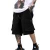 imageOYOANGLE Mens Casual Cargo Shorts Drawstring Shorts Twill Classic Flap Pocket Loose Fit ShortsBlack