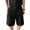 imageOYOANGLE Mens Pleated Golf Casual Loose Shorts Belt Solid Straight Leg Summer Beach Vacation Outfit Dress ShortsBlack