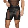 imageOYOANGLE Mens Pu Leather Elastic Waist Shorts Sheer Mesh Slim Fit Party Rave ShortsBlack