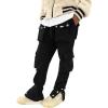 imageOYOANGLE Mens Streetwear Drawstring Waist Button Side Flap Pocket Crago Pants TrousersBlack