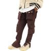 imageOYOANGLE Mens Streetwear Drawstring Waist Button Side Flap Pocket Crago Pants TrousersCoffee Brown