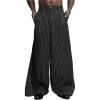 imageOYOANGLE Mens Striped Wide Leg Pleated Pants Zipper Fly Baggy Dress Trousers StreetwearBlack